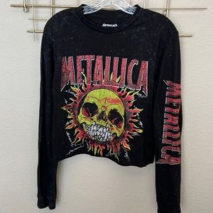 New Metallica Black Marble LS Crop T-shirt sz M